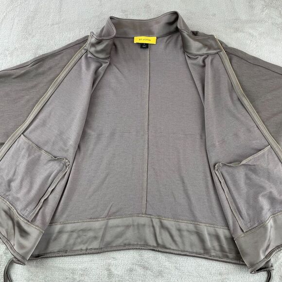 St John Jacket Women XL Grey Full Zip Active Long Sleeve Yellow Tag Gold Zipper - Picture 7 of 14